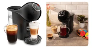 Dolce Gusto Genio S Plus Nescafé Arno com alguns copos ao redor. Grão em Casa.